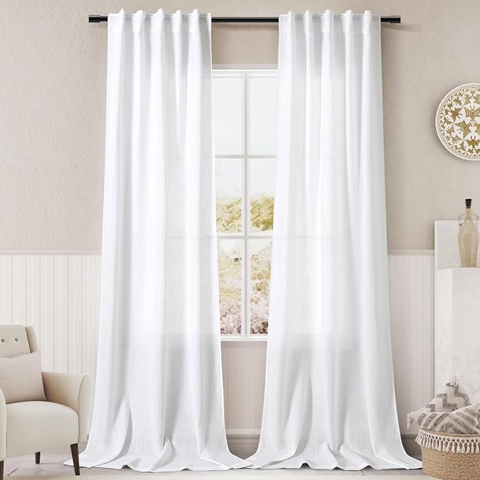 Extra Long White Curtain 108 inches Long 2 Panels Set by Nanspring