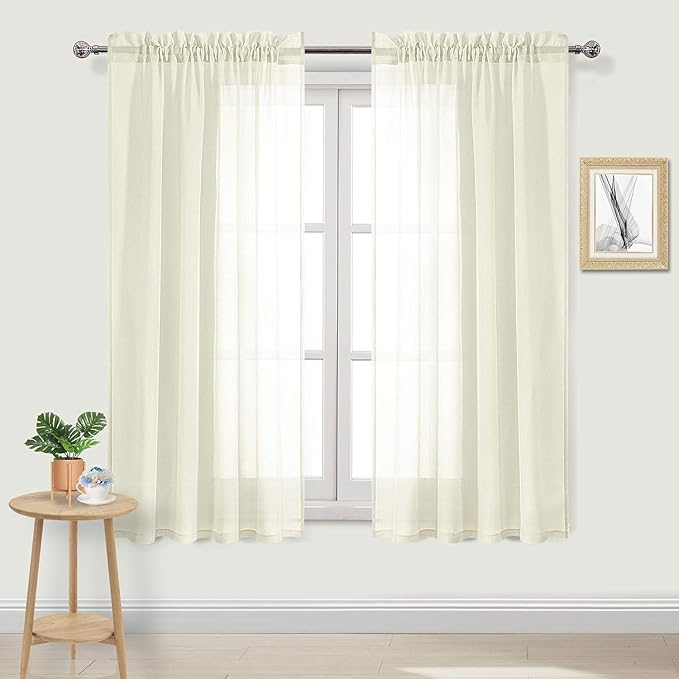 DWCN Ivory Sheer Curtains Semi Transparent Voile Rod Pocket Curtains by DWCN