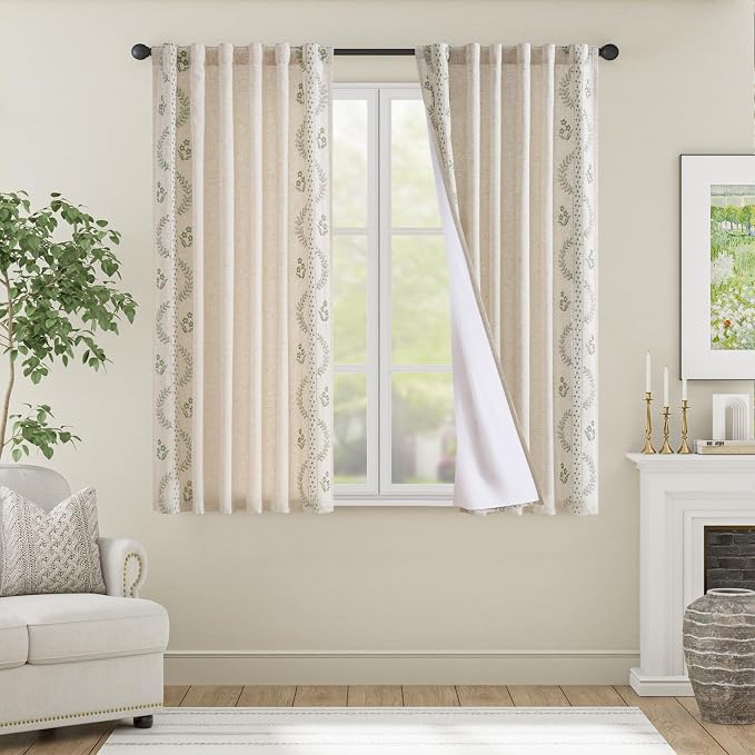 jinchan Belrose Lined Linen Blend Curtains Floral Curtains - Image 3
