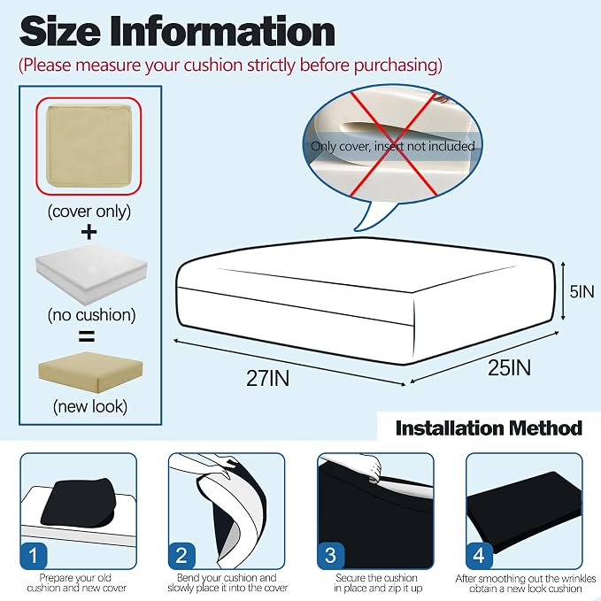 Sqodok Patio Cushion Cover 25x27 inch, Outdoor Seat Cushion Slip Cover - Image 2