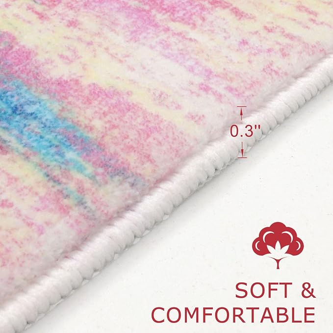 KOZYFLY Modern Abstract Pink 3x5 Area Rug Washable Girls Kids Bedroom Rug Throw - Image 2