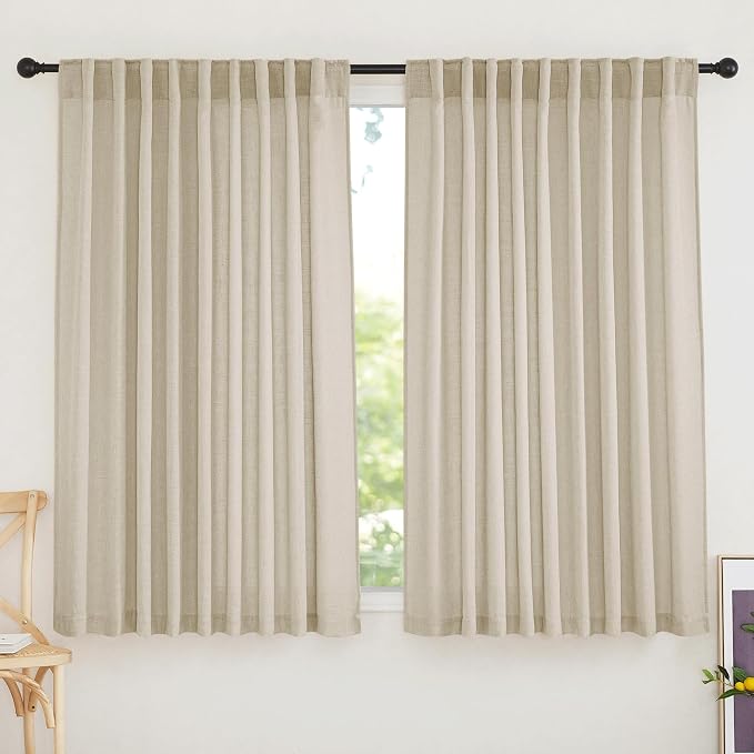 RYB HOME Extra Wide Sheer Curtains, Linen Texture Semitransparent Sheer Drapes by RYBHOME