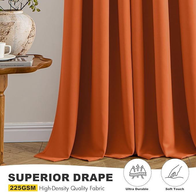 MIULEE Fall Blackout Curtains for Bedroom 2 Panels 40 x 96 Inch Long Orange | - Image 5