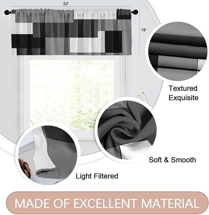 Emvency 4 Pack Valances Window Treatments, 52x18 Inch Rod Pocket Valances - Image 2