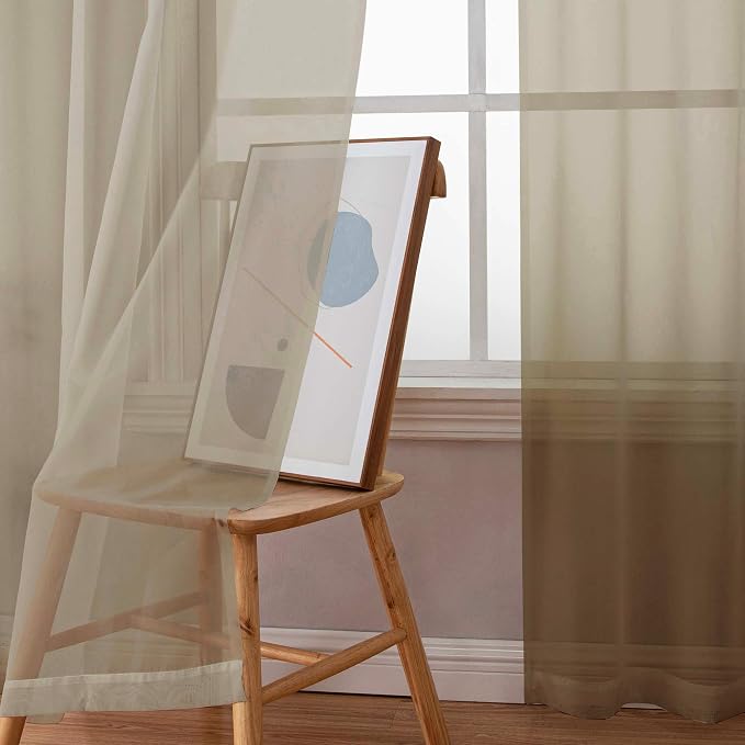 Chyhomenyc Taupe Sheer Curtains 84 Inches Long 2 Panels Set- Light Filtering - Image 7