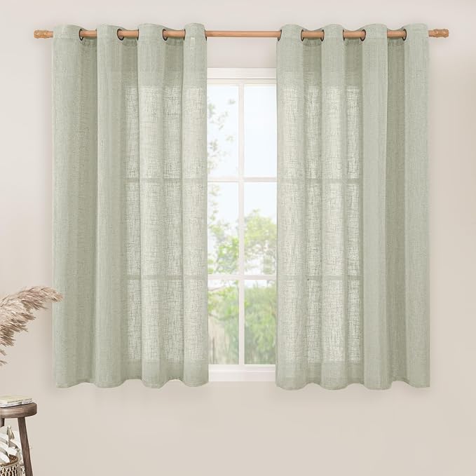 LAMIT Sage Grey Sheer Linen Curtains 54 Inch Length by LAMIT