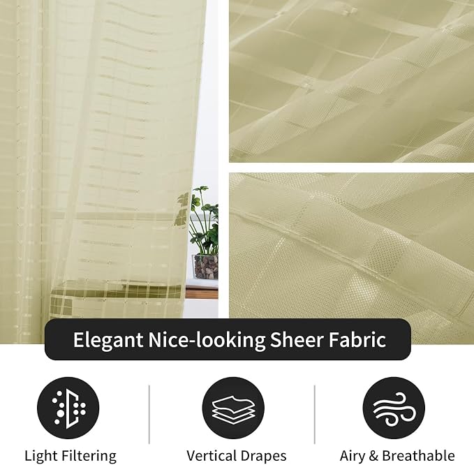 SpaceDresser Check Sheer Curtains 45 Inches 2 Panels Set, Rod Pocket Plaid - Image 5