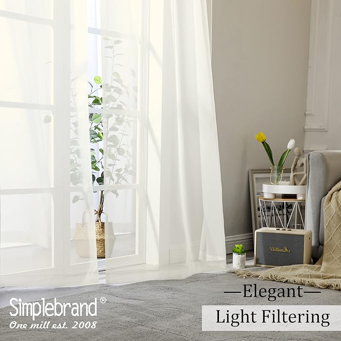 Simplebrand Ivory Sheer Curtains 108 Inches Long, Extra Long Rod Pocket Solid - Image 6