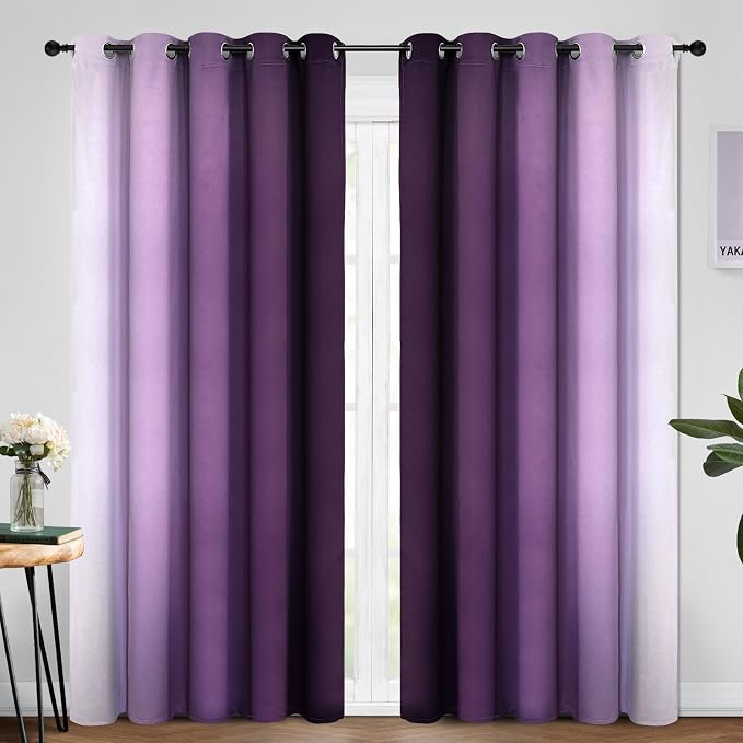 Yakamok Room Darkening Ombre Curtains 84 Inch Length, Light Blocking Grommet - Image 2