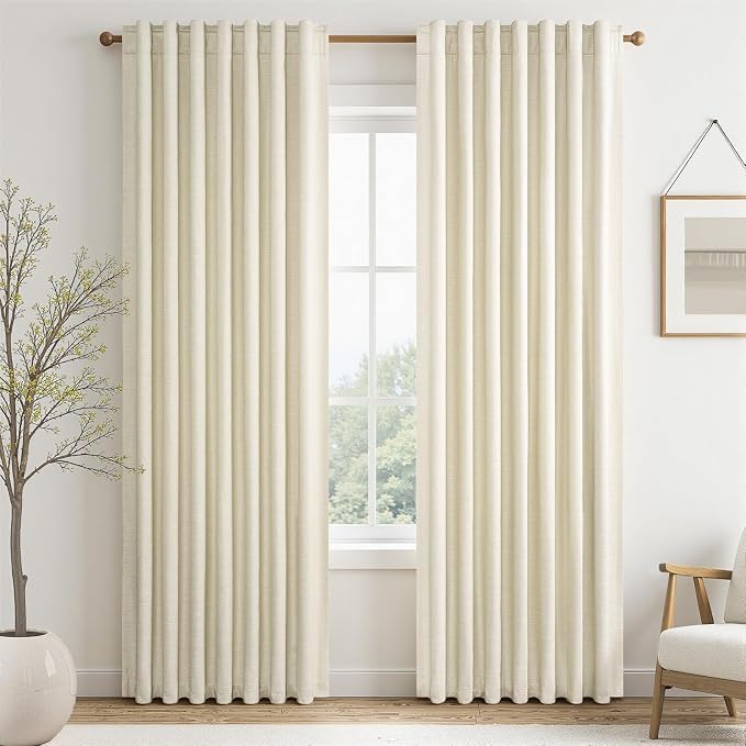 86 Inches Long Cream Colored Custom Blackout Linen Curtains Ivory Cream Pinch by Topfinel