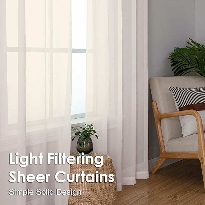 OVZME Cream Sheer Curtains 54 Inches Long 2 Panels - Image 6