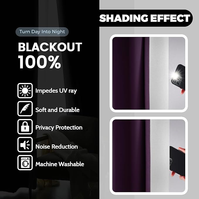 Yakamok 100% Blackout Curtains 84 Inch Length 2 Layers, Light Blocking Thermal - Image 4