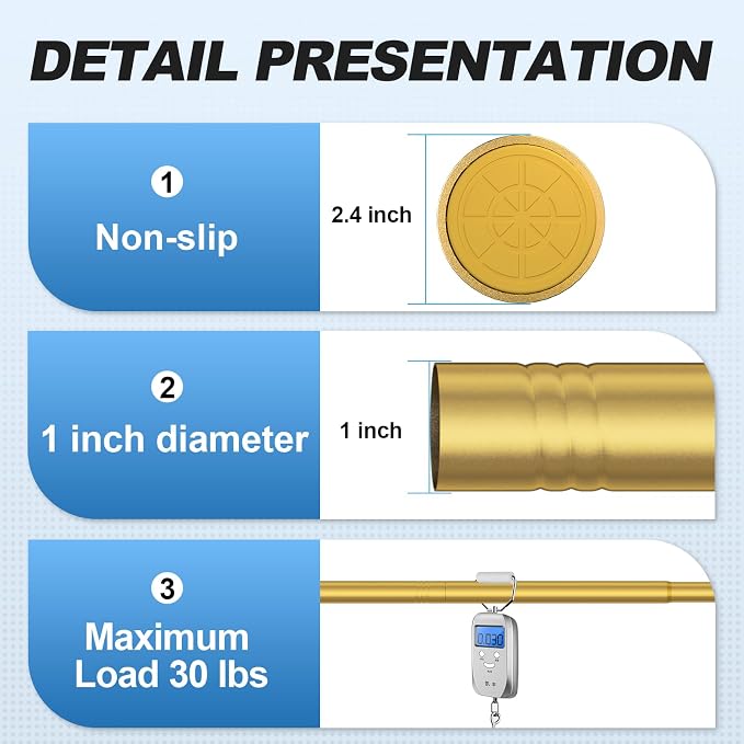 CorkLatta Gold Shower Curtain Rod 31 to 92 Inch, 1 Inch Diameter Adjustable - Image 3