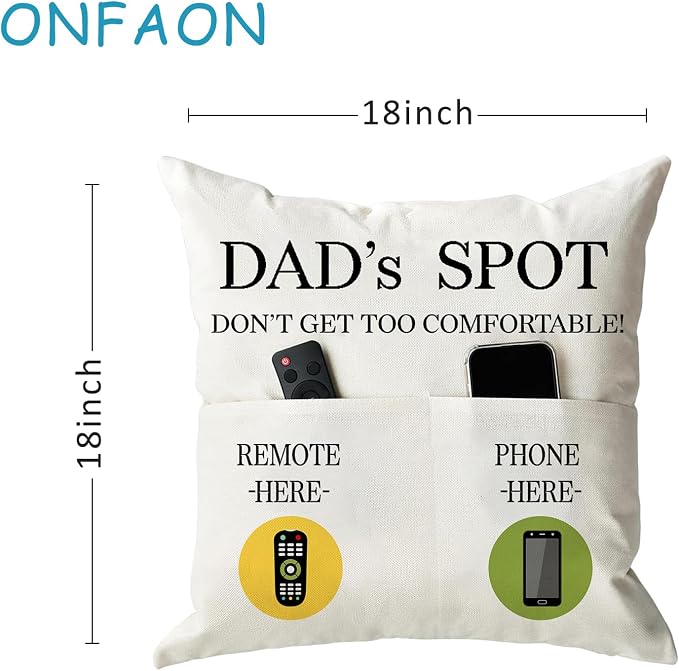 ONFAON Father's Day Throw Pillow Case, Dad's Spot Throw Pillow Covers 18 x 18 - Image 3