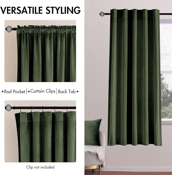MIULEE Velvet Curtains 63 inch Length 2 Panels - Image 2