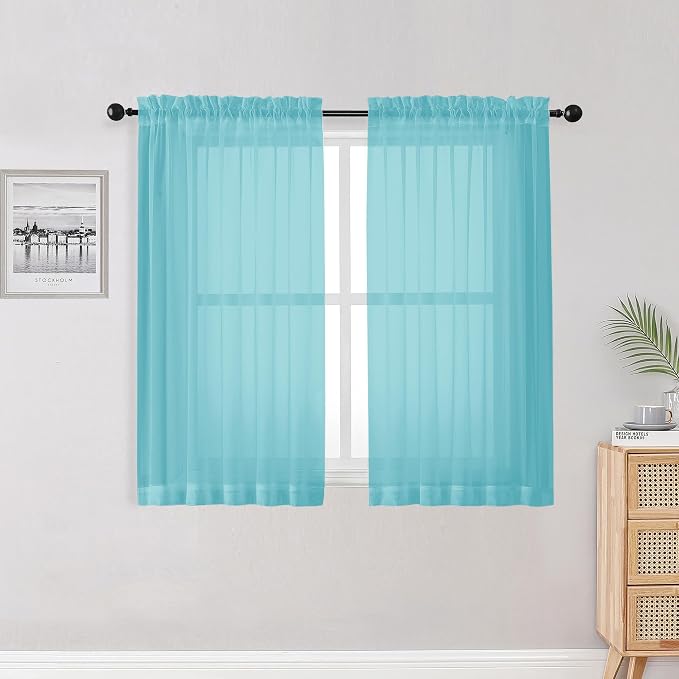 OWENIE Aqua Kitchen Sheer Curtains by OWENIE
