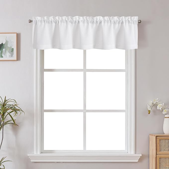 Chyhomenyc White Valance for Windows, Light Filtering Faux Linen Solid Short by Chyhomenyc