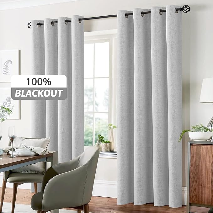 Yakamok White Curtains 100% Blackout 84 Inches Long, Room Darkening Textured - Image 7