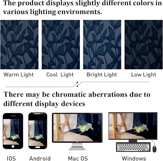 Lecloud Leia Clip Textured Navy Blue Sheer Curtains 54 Inch Length 2 Panels - Image 5