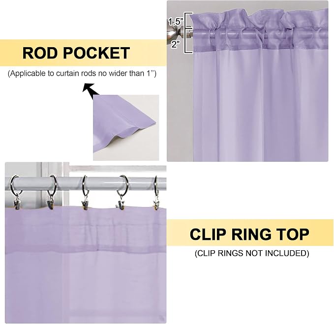 OVZME Lavender Sheer Curtains 96 Inches Long 2 Panels - Image 3