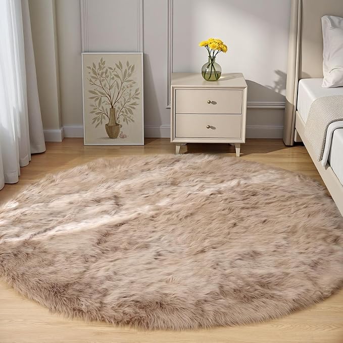 Goolela Circle Sheepskin Rug 5ft Round Fluffy Fuzzy Furry Carpet by Goolela