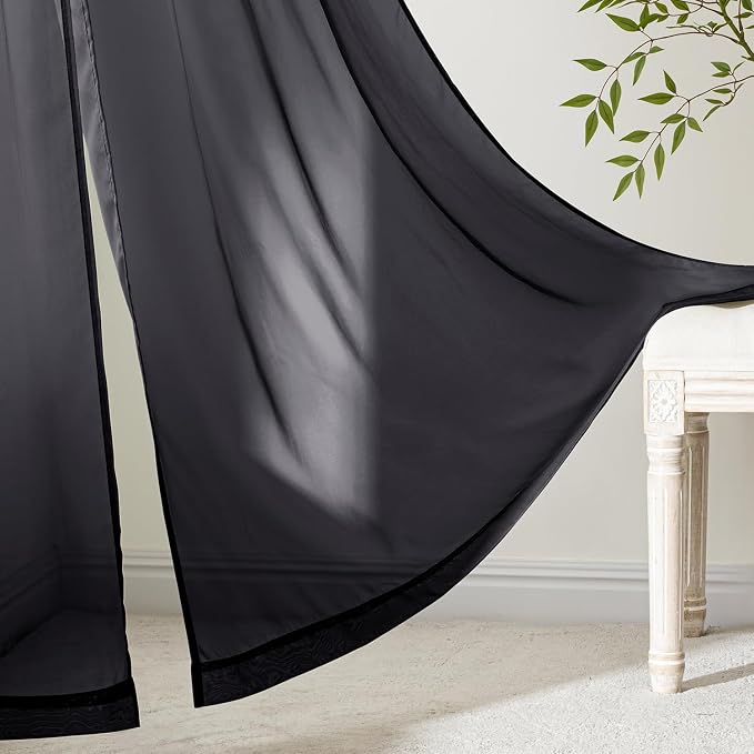 MIULEE Black Sheer Curtains 63 Inches Long, 4 Panels Set, Light Filtering - Image 6
