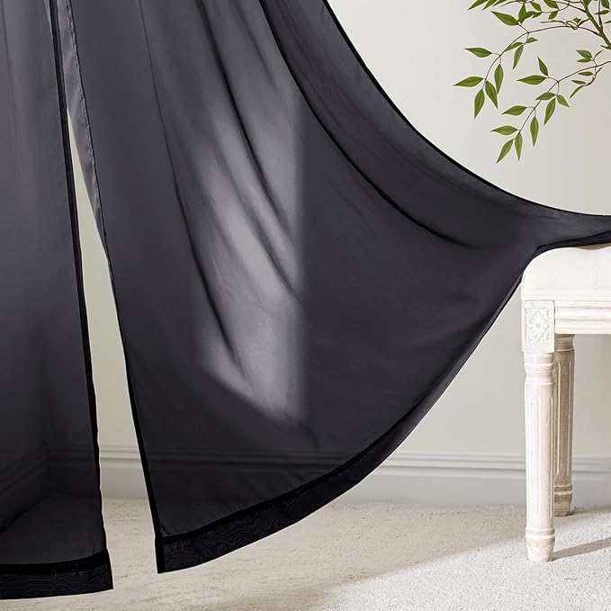 MIULEE Black Sheer Curtains 63 Inches Long 4 Panels 54 x 63 Inches | Light - Image 6