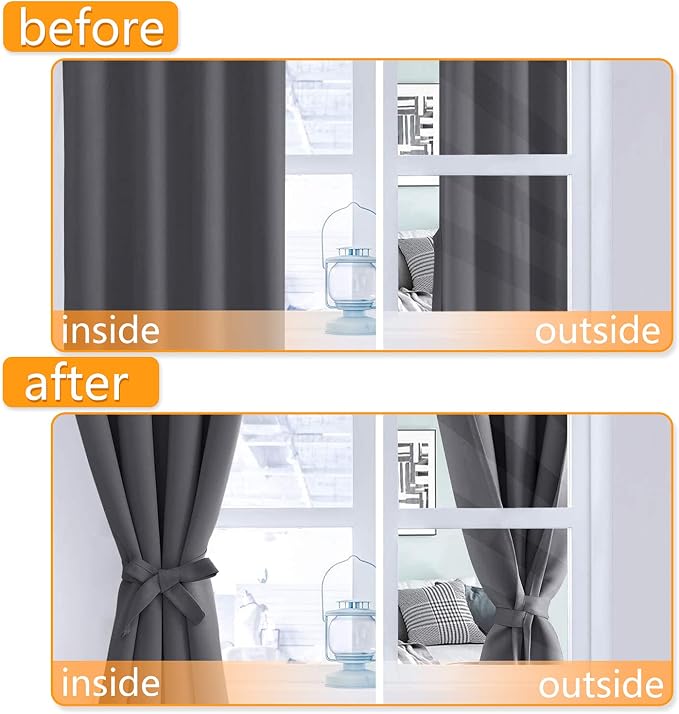 Blackout Curtains for Bedroom, Dark Grey, 52 x 45 Inch, 2 Panels | Thermal - Image 4