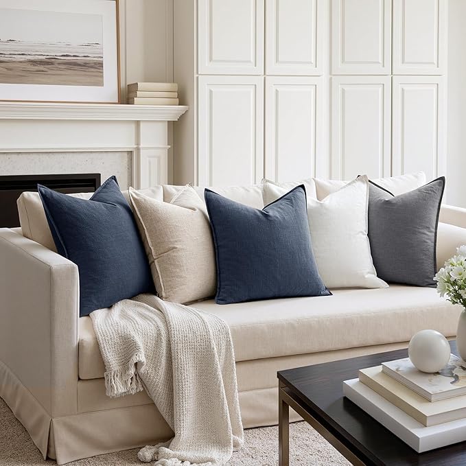MIULEE Decorative Pillow Covers 20x20 Inch Indigo Blue ​Boho Farmhouse Neutral - Image 4