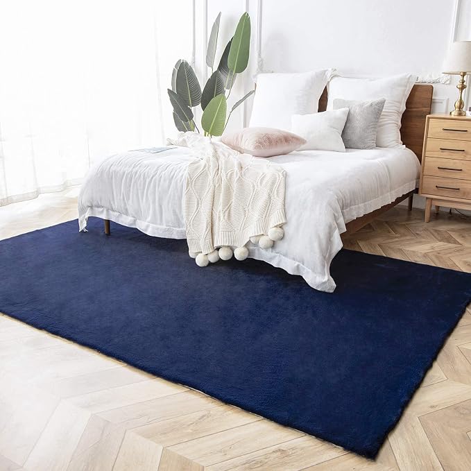 Ashler Faux Fur Rug, Ultra Soft Faux Rabbit Fur, Dark Blue Area Rugs, 6 x 9 - Image 4