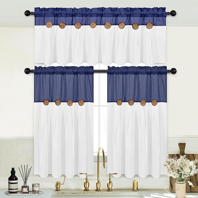 FRAMICS Boho Kitchen Curtains, 36 Inch Length, Farmhouse Cotton Linen Tier - Image 3