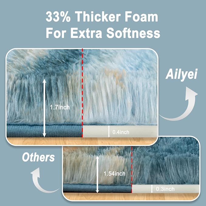 Soft Runner Rugs for Bedroom Hallways, 2x3 Abstract Blue Fluffy Shag Throw Area - Image 2