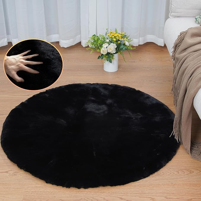 ORINOVA Black Rabbit Shaggy Fur Rug by ORINOVA