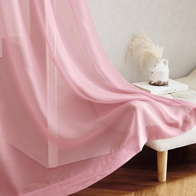 NICETOWN Soft Sheer Pink Curtains 96 inches Long - Image 6