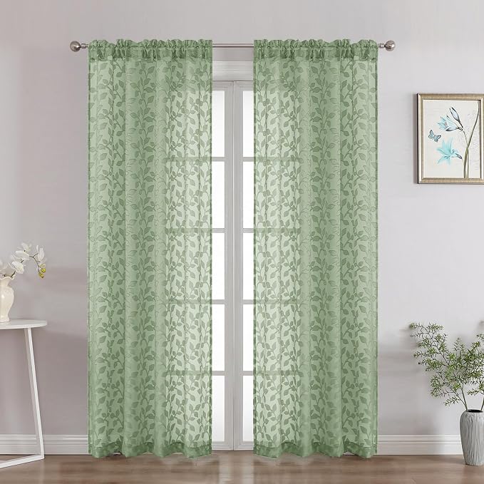 Chyhomenyc Sage Green Sheer Curtains 72 Inches Long 2 Panels Set, Light by Chyhomenyc
