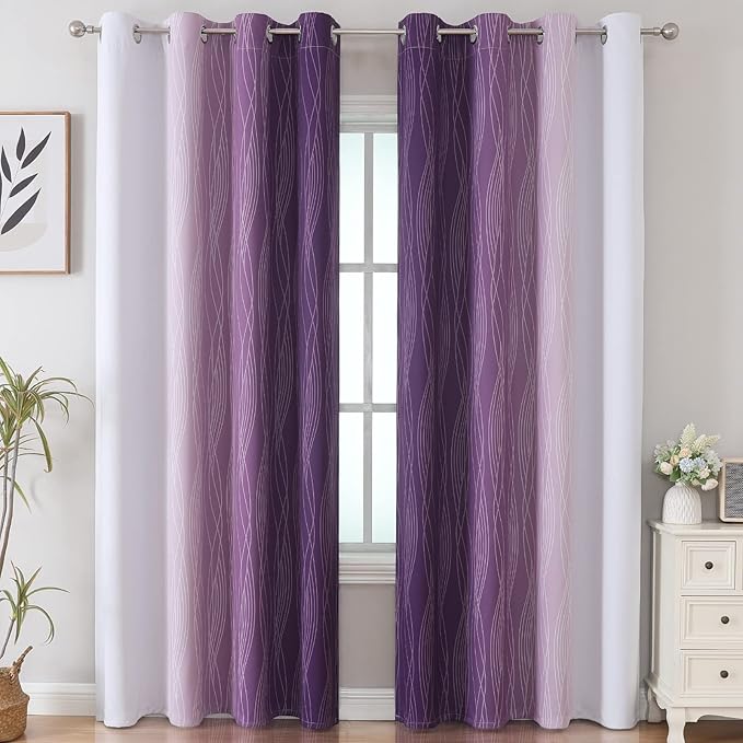Estelar Textiler Purple and Greyish White Blackout Curtains 96 Inches Long - Image 2