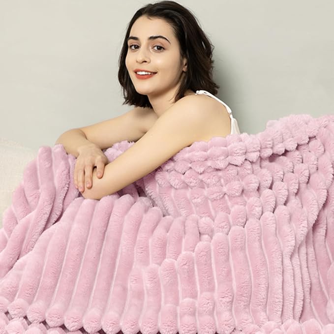 Aganear Fluffy Throw Blanket for Couch, 3D Ribbed Jacquard Warm Fuzzy Blanket - Image 2