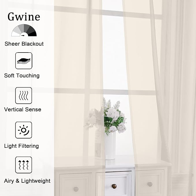 Gwine Cream Valances for Windows, Small Light Filtering Rod Pocket Cafe Valance - Image 2