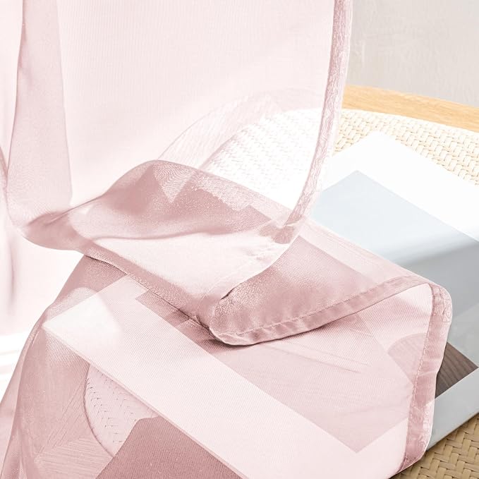 MIULEE Blush Pink Sheer Curtains 90 Inches Long, 4 Panels Set, Light Filtering - Image 7