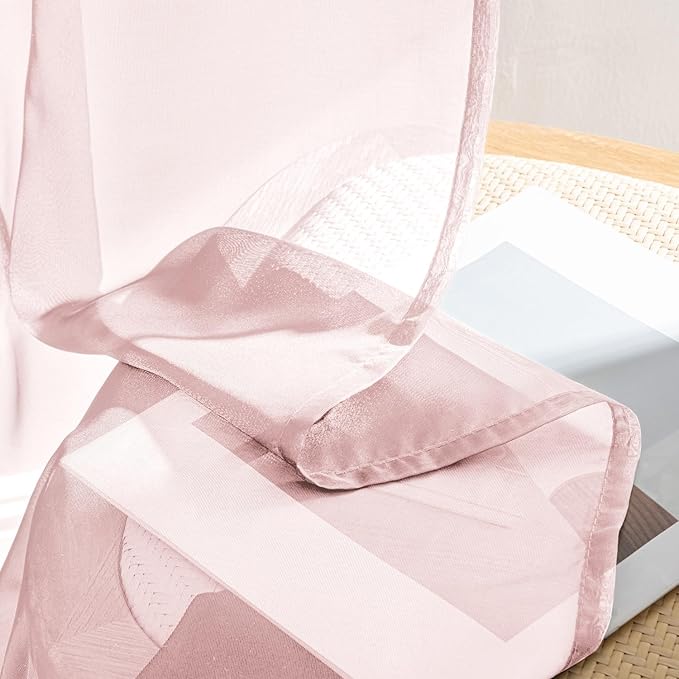 MIULEE Blush Pink Sheer Curtains 90 Inches Long 4 Panels 42 x 90 Inches | Light - Image 7