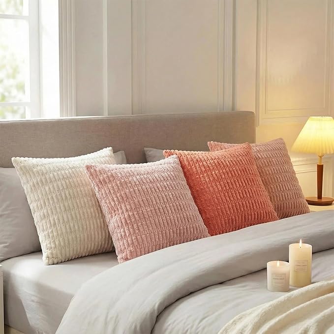 Fancy Homi 4 Packs Blush Pink Decorative Throw Pillow Covers 18x18 Inch - Image 3