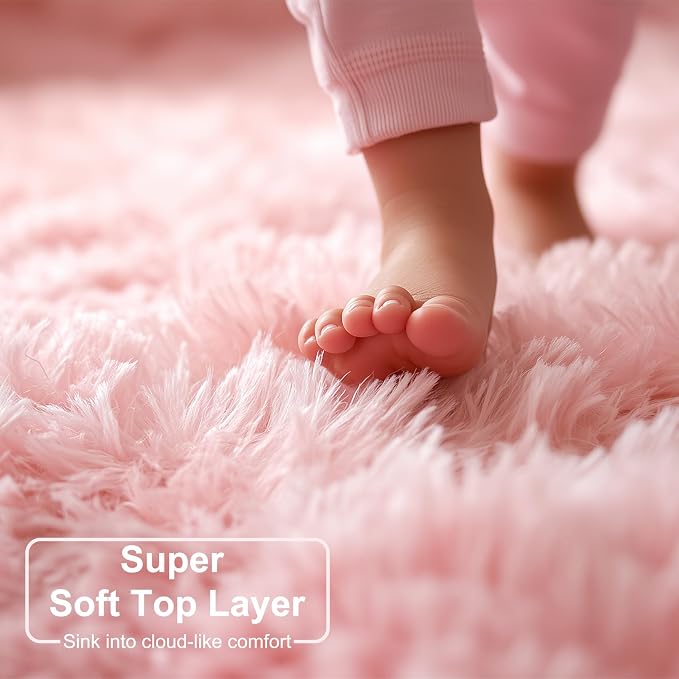 Amdrebio Pink Large Fluffy Plush Big Rug 9x12 - Image 2