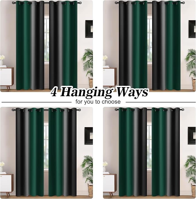 Yakamok Blackout Ombre Dark Green and Black Curtains-Gradient Room Darkening - Image 2