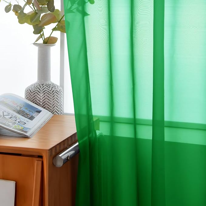 youleyar Solid Sheer Rod Pocket Curtain Voile Draperies 2 Panels White Beige - Image 4