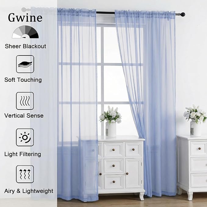 Gwine Denim Blue Sheer Curtains 63 Inch Length - Image 2