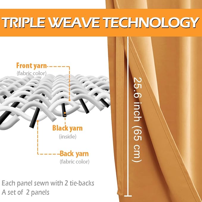 Blackout Curtains for Bedroom, 42 x 63 Inches Length Pumpkin Orange | Thermal - Image 4