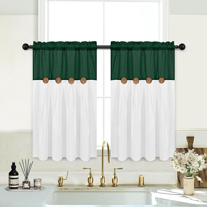 FRAMICS Boho Kitchen Curtains 36 Inch Length, Farmhouse Cotton Linen Tier - Image 2