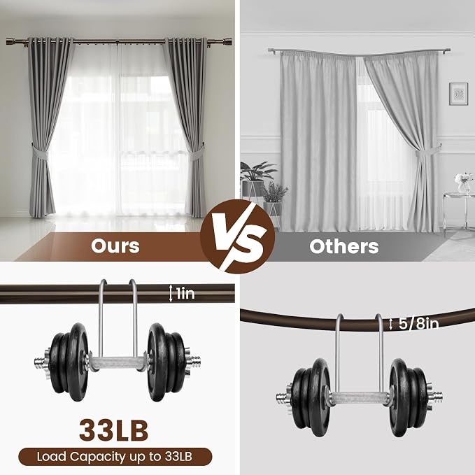 1” Diameter brown curtain rod Itself is 30 to 144 inch. 1 Pack Fits 30-142 inch - Image 4