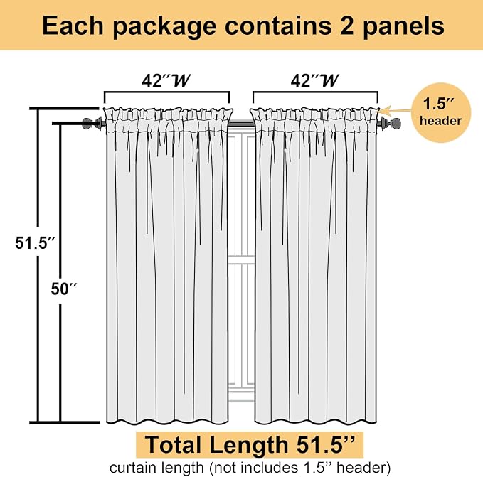 Lecloud Ivory Sheer Curtains 50 Inch Length 2 Pcs, Rustic Farmhouse Curtains - Image 2