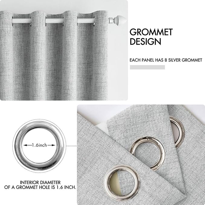 MIULEE Linen Curtains for Bedroom 100% Blackout Thermal Insulated Glacier Gray - Image 4